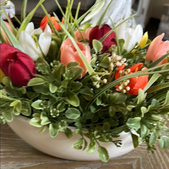 NEW! Spring Garden Colorful Floral Arrangement Centerpiece in White Ceramic Bowl - Picture 3 of 6
